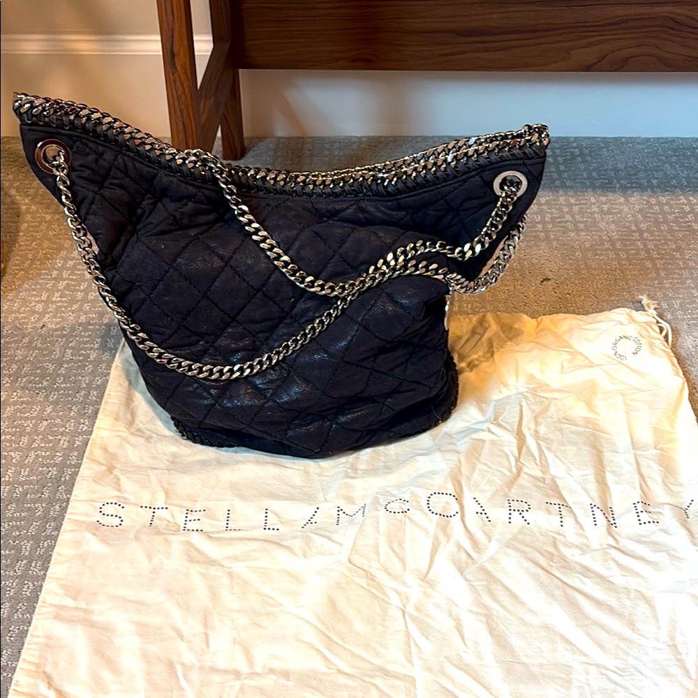 EUC Stella McCartney Black Slouchy Quilted Faux Suede Chain Bag